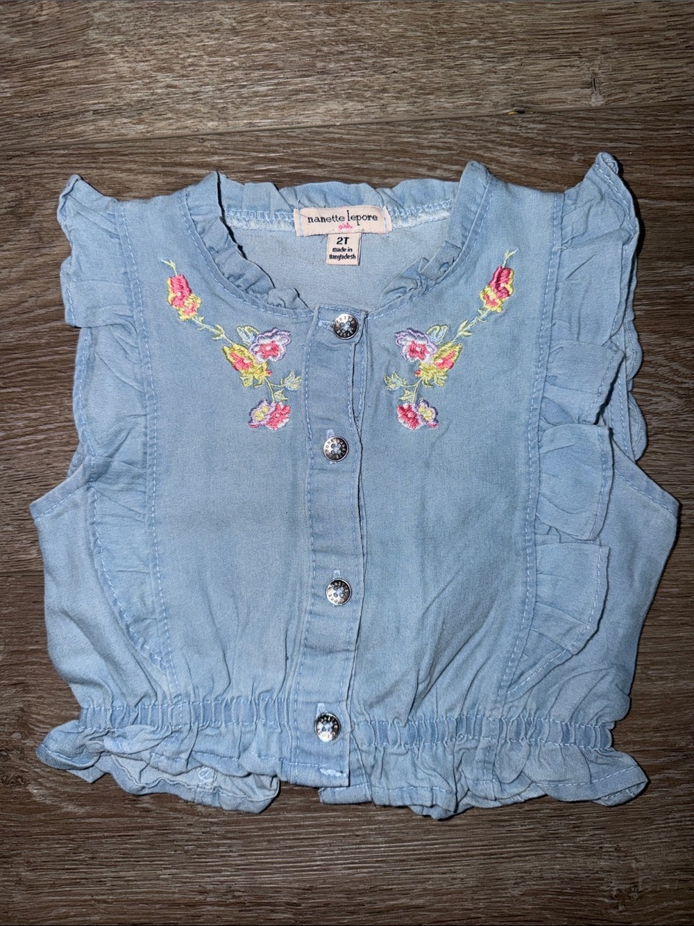 Nanette Lepore Light Blue Embroidered Ruffle Button Tank